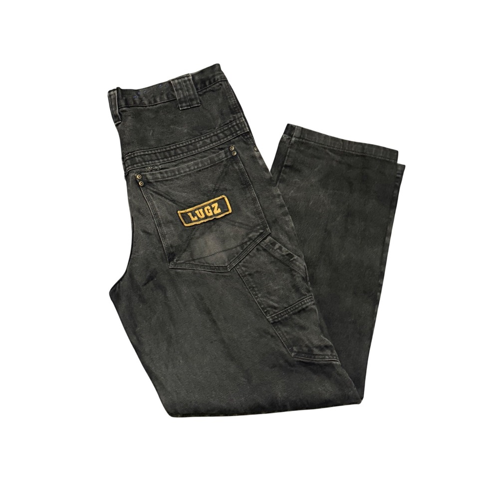 Vintage Lugz Mens Carpenter Jeans Faded Black Denim Workwear Relaxed Fit 34x31